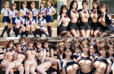 [ギャルぬき！]【JKハーレムエロ画像】これぞ壮観！？エッチな美少女女子校生が画面いっぱいに並んでいるエロ画像集